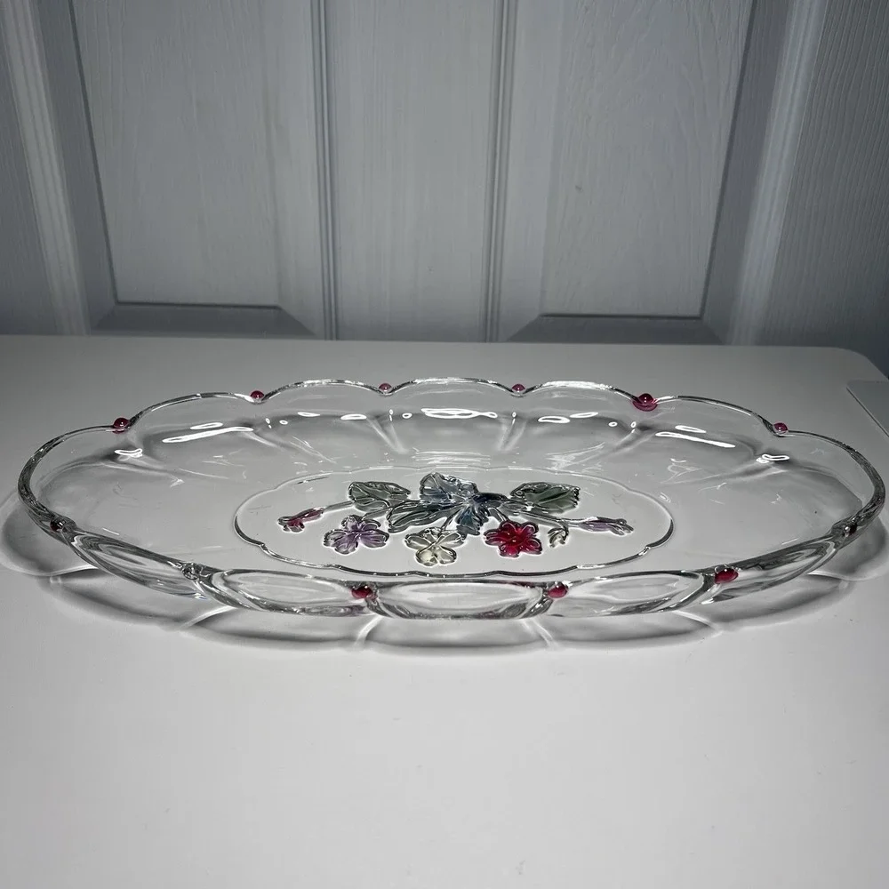 Mikasa Glass Oval Serving Tray‎ 15x7 Floral & Scalloped Edges